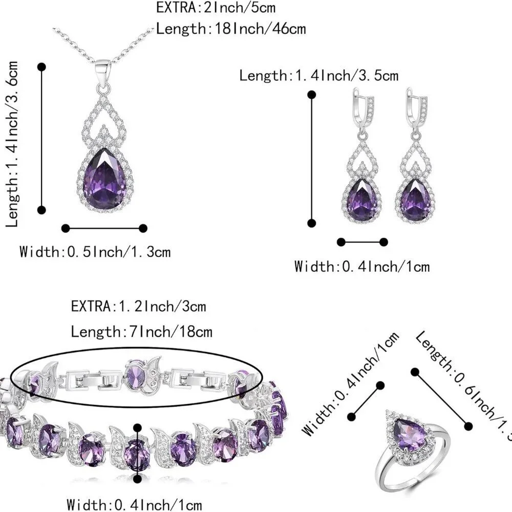 Wedding Jewelry Set for Women Bridal Bridesmaid Cubic Zirconia Necklace Earrings